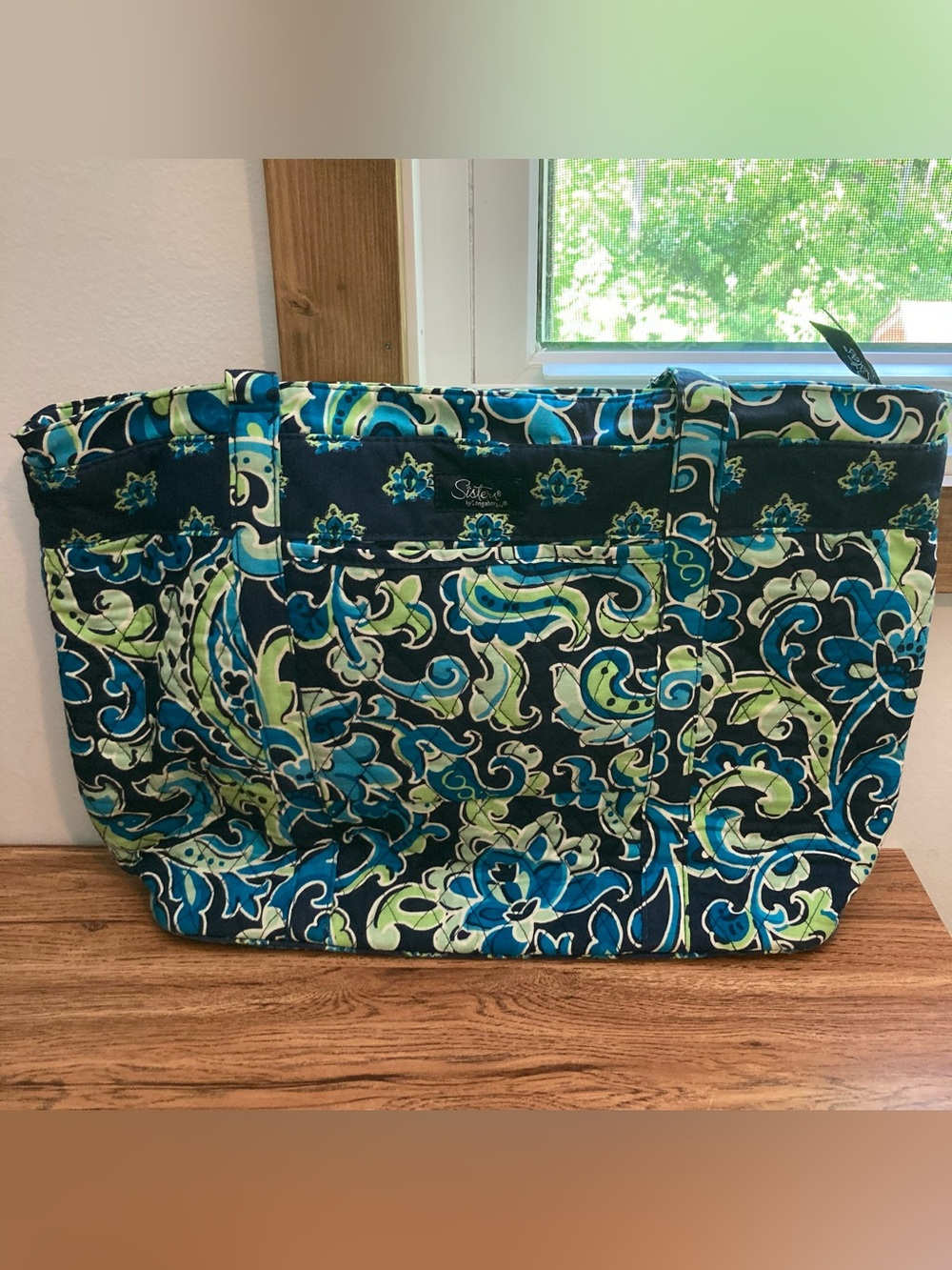 Sisters by Longaberger Blue & Green Quilted Large Purse